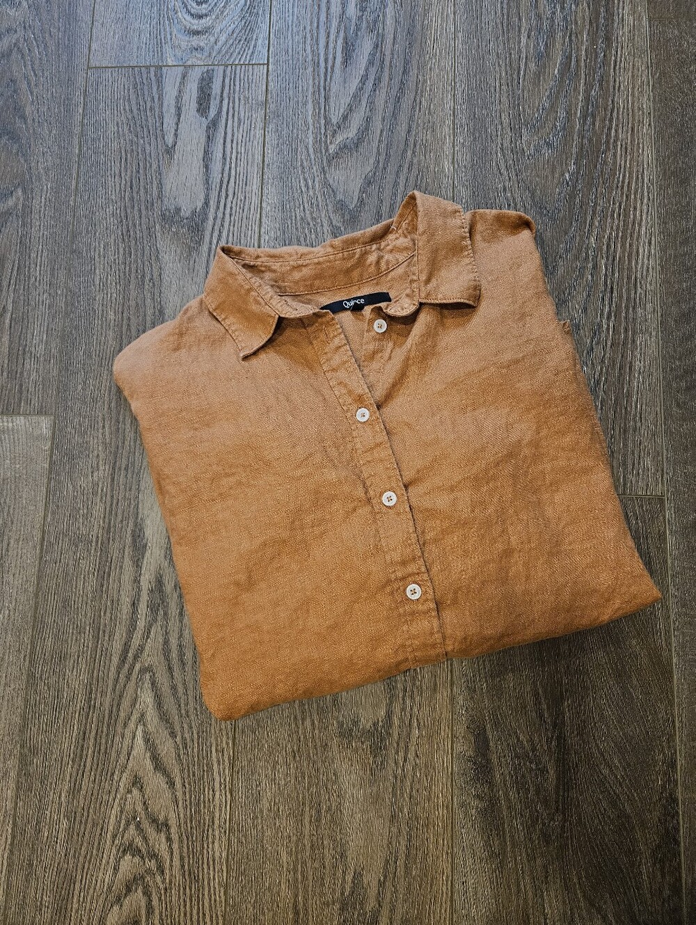 Quince 100% European Linen Long Sleeve Button Down Shirt, Terracotta Size Large - Picture 2 of 6